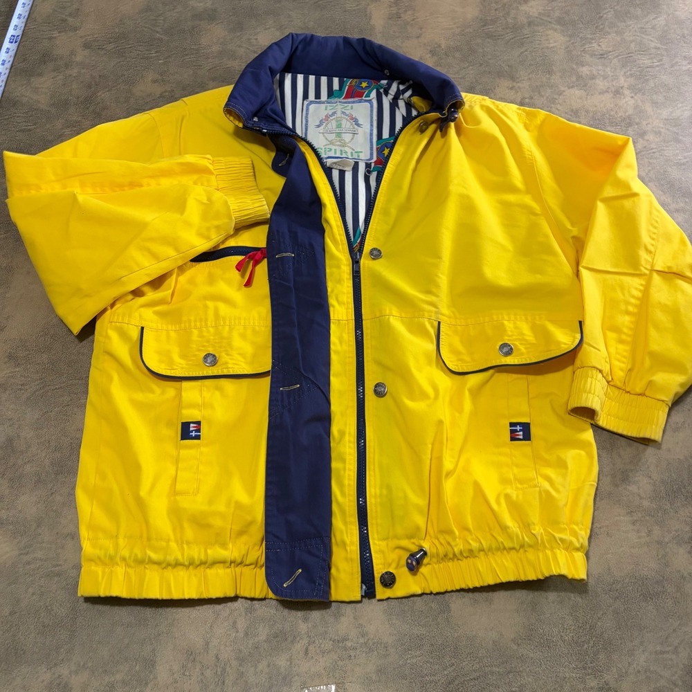 Izzi Spirit Sailing Jacket Mens Large Yellow Vintage Hooded Nautical Windbreaker